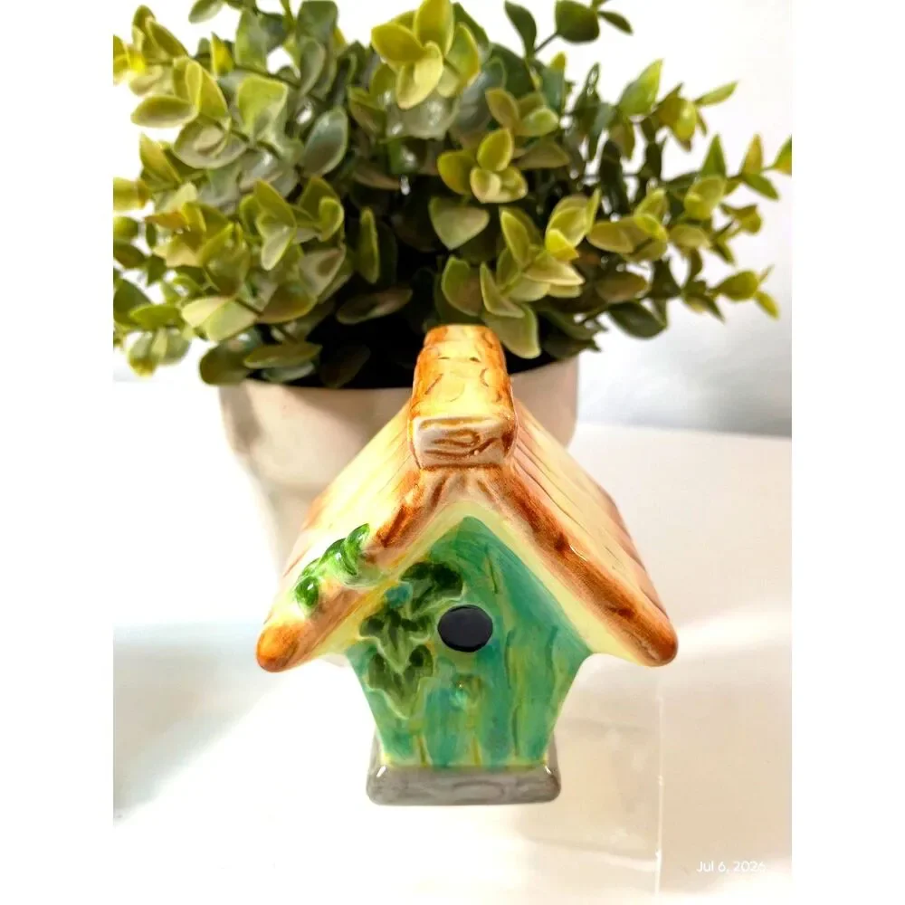 Cottage Bird House Salt & Pepper Shakers Hand-Painted Miniatures Ceramic